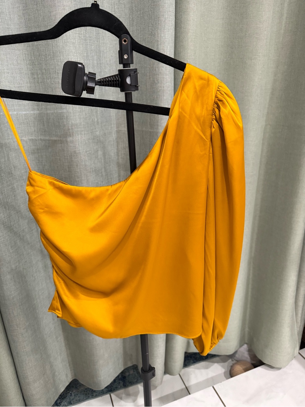 Express One-Shoulder Satin Top in Golden Yellow